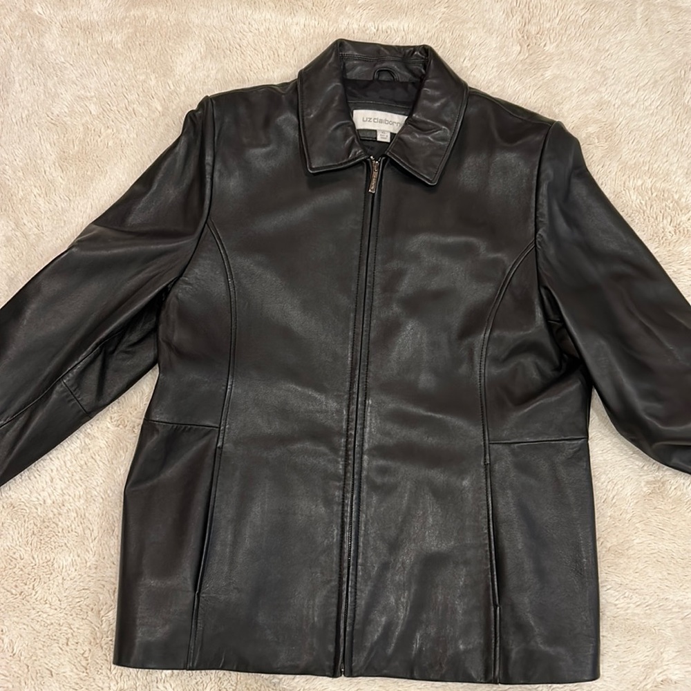 Vintage 90’3Leather zip up jacket. Liz Claiborne